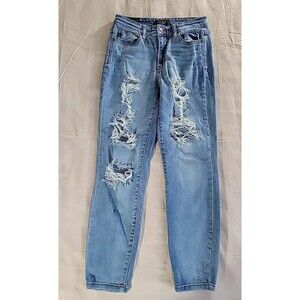 Judy Blue Womens 3 26 28x27 Jeans Boyfriend Distressed Mid Rise Medium Logo EUC